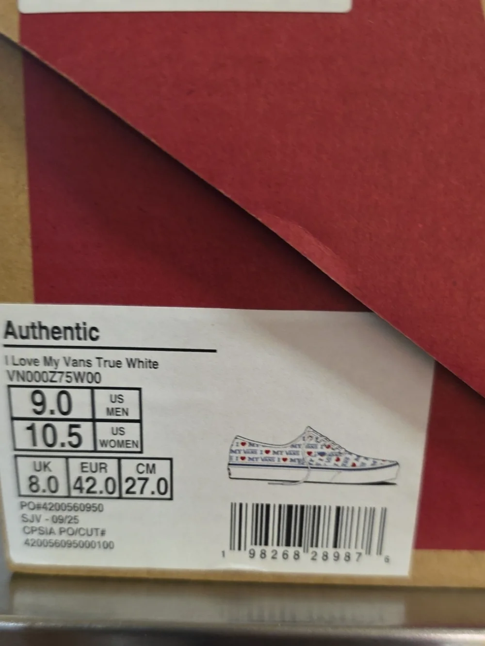 Vans Authentic I Love My Vans True White Shoes Men's 9.0 Women's 10.5 New